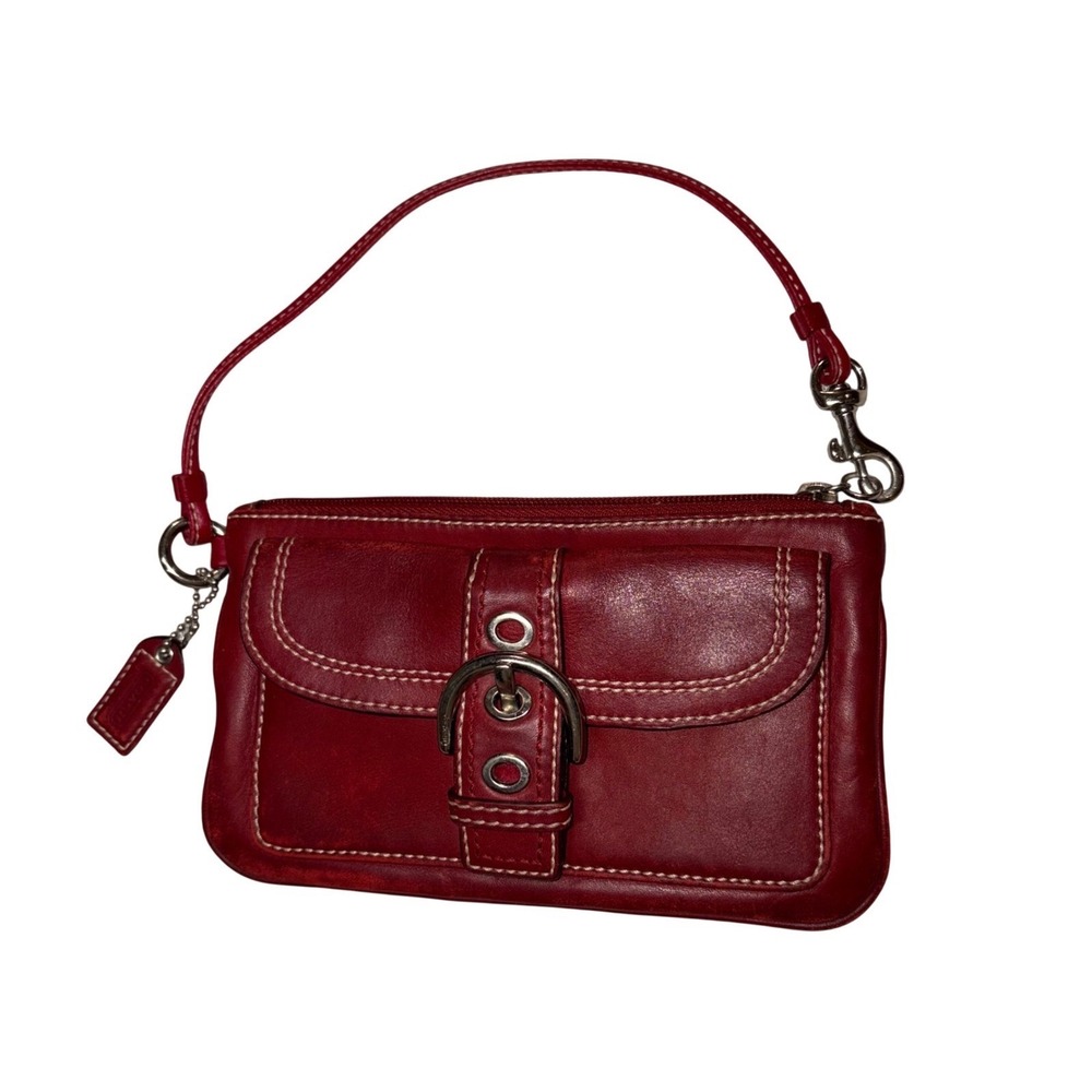 Coach Soho Red Burgundy‎ Leather Buckle Wristlet Vintage Y2K Contrast Stitch